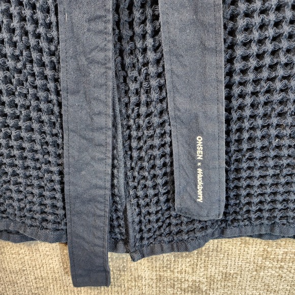 Onsen Waffle Knit 100% Supima Cotton Hooded Robe Unisex M Navy Blue - Picture 4 of 14